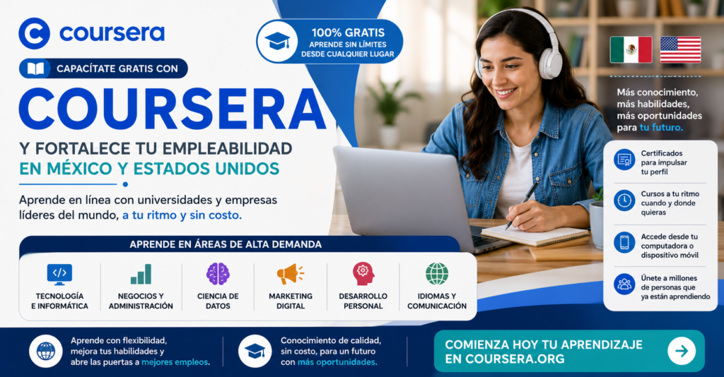 📖 Capacítate gratis con Coursera y fortalece tu empleabilidad en México y Estados Unidos
